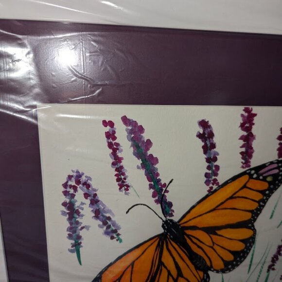Original Watercolor Painting Monarch Butterfly on Lavender Kentucky Framed 18x22 - Picture 4 of 6